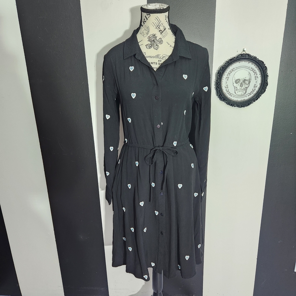 Elegant Black Heart Pattern Long Sleeve Dress - Picture 2 of 7